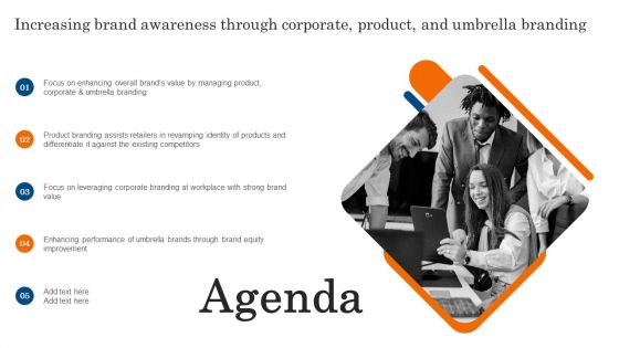 Agenda Increasing Brand Awareness Through Corporate Product And Umbrella Branding Microsoft PDF Agenda Increasing Brand Awareness Through Corporate Product And Umbrella Branding Microsoft PDF