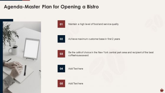 Agenda Master Plan For Opening A Bistro Topics PDF