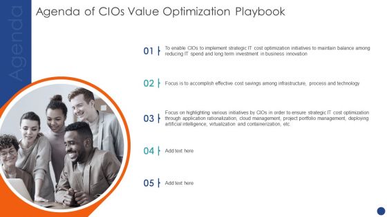 Agenda Of Cios Value Optimization Playbook Ppt PowerPoint Presentation Gallery Inspiration PDF Agenda Of Cios Value Optimization Playbook Ppt PowerPoint Presentation Gallery Inspiration PDF
