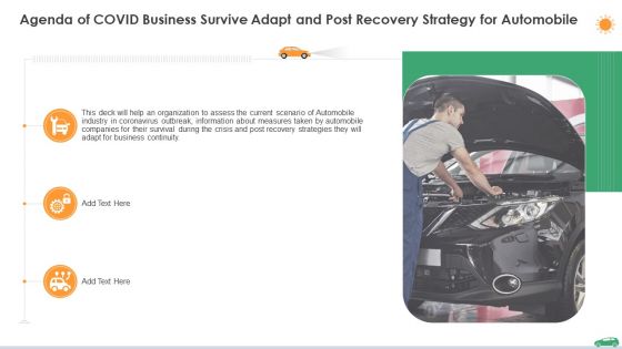 Agenda Of Covid Business Survive Adapt And Post Recovery Strategy For Automobile Ppt Portfolio Master Slide PDF