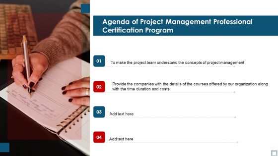 Agenda Of Project Management Professional Certification Program Summary PDF