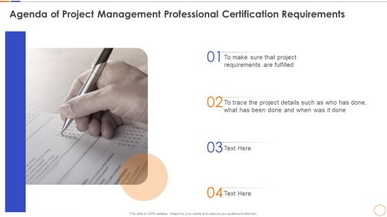 Agenda Of Project Management Professional Certification Requirements Professional PDF