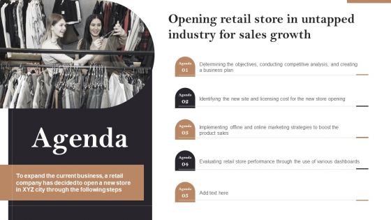 Agenda Opening Retail Store In Untapped Industry For Sales Growth Clipart PDF