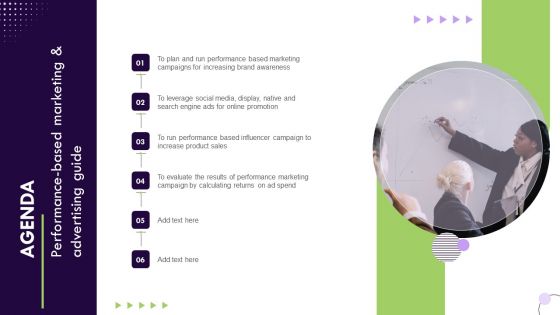 Agenda Performance Based Marketing And Advertising Guide Template PDF