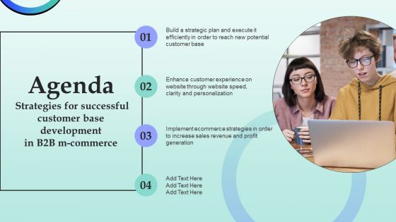 Agenda Strategies For Successful Customer Base Development In B2b M Commerce Icons PDF