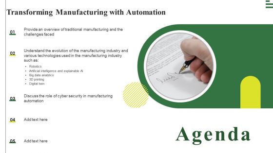 Agenda Transforming Manufacturing With Automation Guidelines PDF