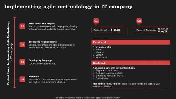 Agile Approach In Information Technology Projects Implementing Agile Methodology In It Company Sample PDF Agile Approach In Information Technology Projects Implementing Agile Methodology In It Company Sample PDF