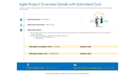 Agile Best Practices For Effective Team Agile Project Overview Details With Estimated Cost Slides PDF