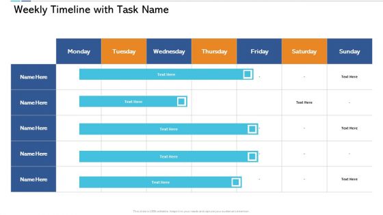 Agile Certificate Coaching Company Weekly Timeline With Task Name Ppt Icon Outline PDF