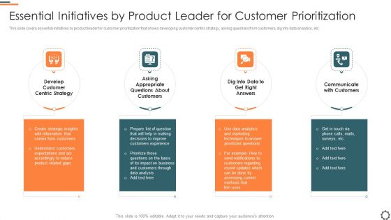 Agile Group For Product Development Essential Initiatives By Product Leader For Customer Prioritization Information PDF