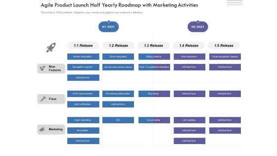 Agile Product Launch Half Yearly Roadmap With Marketing Activities Mockup