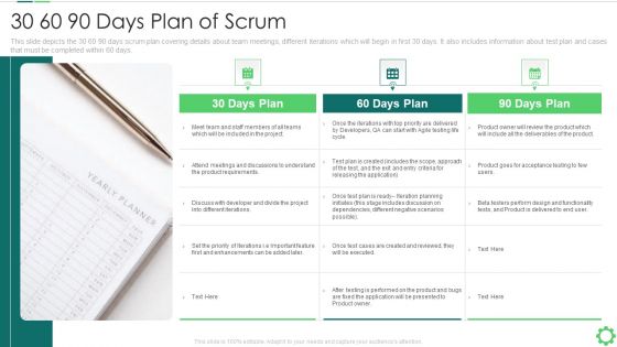 Agile Quality Control Framework IT 30 60 90 Days Plan Of Scrum Mockup PDF