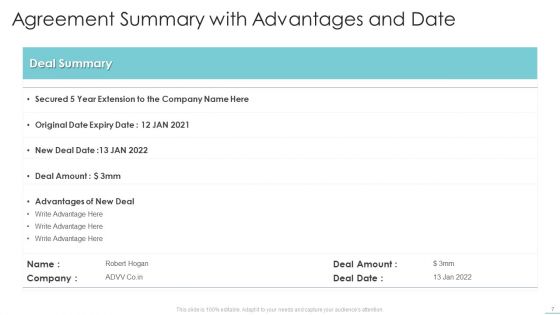 Agreement Summary Ppt PowerPoint Presentation Complete With Slides