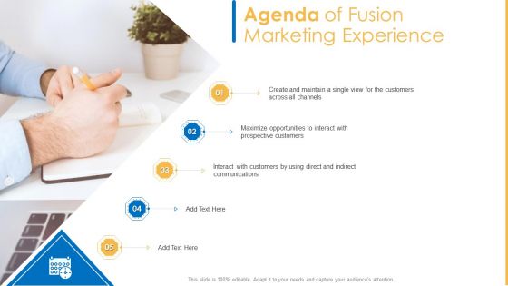 Amalgamation Marketing Pitch Deck Agenda Of Fusion Marketing Experience Introduction PDF