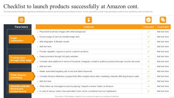Amazon Business Strategies To Gain Competitive Advantage Checklist To Launch Products Elements PDF