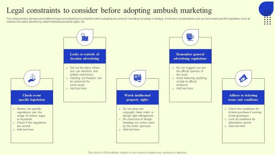Ambush Marketing Plan To Create Brand Awareness Legal Constraints To Consider Before Adopting Portrait PDF