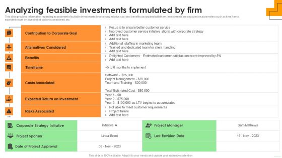 Analyzing Feasible Investments Formulated By Firm Inspiration PDF