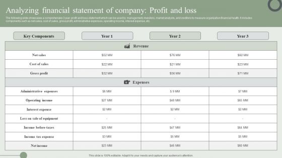Analyzing Financial Statement Of Company Profit And Loss Ppt PowerPoint Presentation File Deck PDF