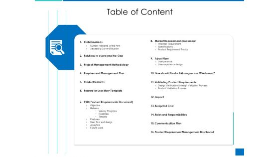 Analyzing Requirement Management Process Table Of Content Guidelines PDF