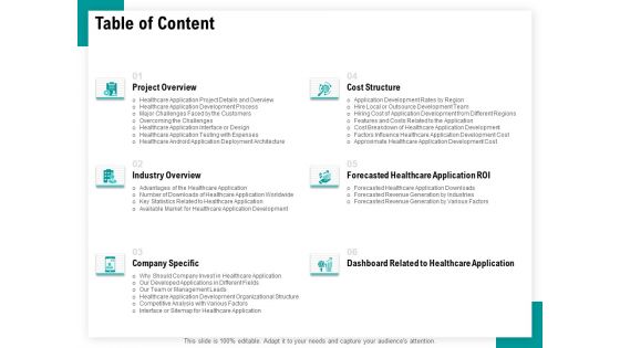 Android Framework For Apps Development And Deployment Table Of Content Ppt Slides Topics PDF