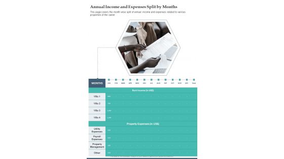 Annual Income And Expenses Split By Months One Pager Documents