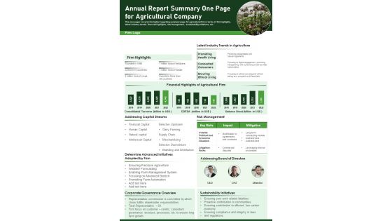 Annual Report Summary One Page For Agricultural Company PDF Document PPT Template Annual Report Summary One Page For Agricultural Company PDF Document PPT Template