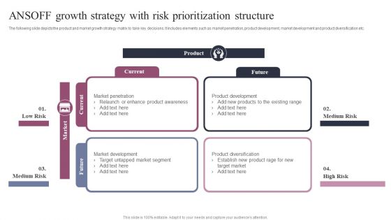 Ansoff Growth Strategy With Risk Prioritization Structure Ideas PDF