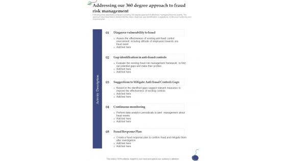 Anti Fraud Guide Addressing Our 360 Degree Approach One Pager Sample Example Document