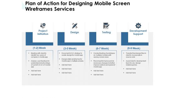 App Wireframing Plan Of Action For Designing Mobile Screen Wireframes Services Brochure PDF
