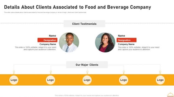 Appetizers Company Investor Funding Details About Clients Associated To Food And Beverage Company Designs PDF
