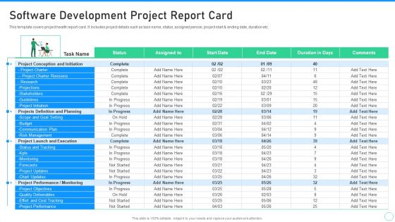 Application Designing And Programming Playbook Software Development Project Report Card Clipart PDF
