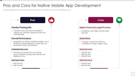 Application Development Pros And Cons For Native Mobile App Development Inspiration PDF