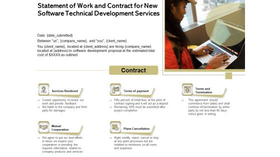 Application Technology Statement Of Work And Contract For New Software Technical Development Services Elements PDF