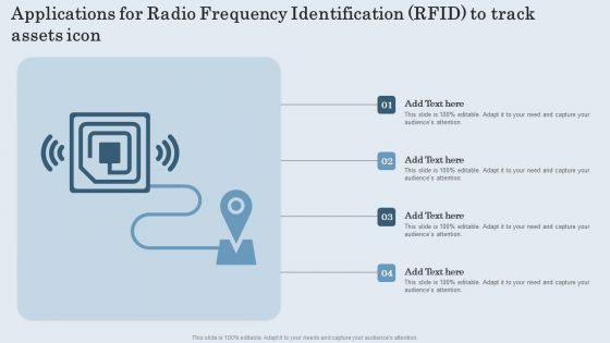 Applications For Radio Frequency Identification RFID To Track Assets Icon Icons PDF