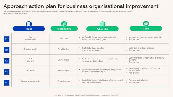 Approach Action Plan For Business Organisational Improvement Pictures PDF Approach Action Plan For Business Organisational Improvement Pictures PDF