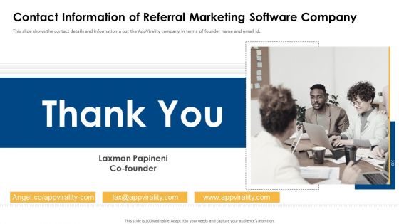 Appvirality Capital Financing Elevator Pitch Deck Contact Information Of Referral Summary PDF
