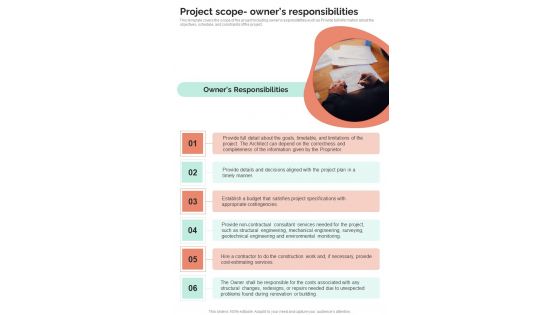 Architectural Design Services Request Project Scope Owners One Pager Sample Example Document