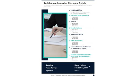 Architecture Enterprise Company Details One Pager Documents