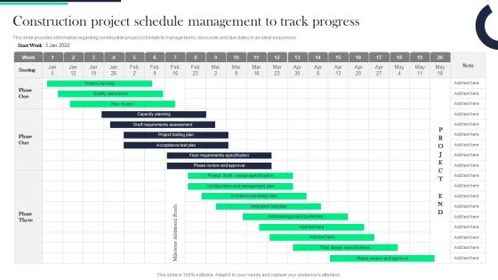 Architecture Transformation Playbook Construction Project Schedule Management To Track Progress Elements PDF