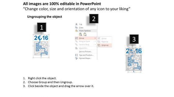 Arrow In Labyrinth Moving Towards Year 2016 Powerpoint Templates