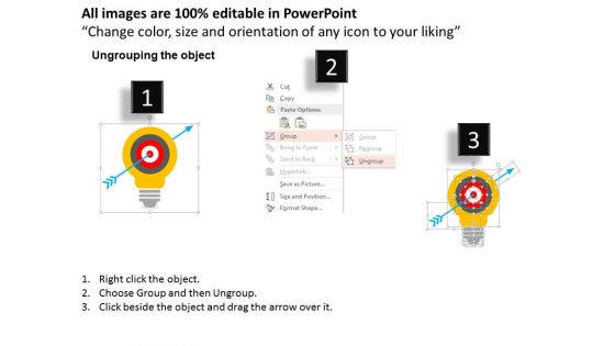 Arrow Passing Through Target Bulb Powerpoint Templates