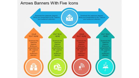 Arrows Banners With Five Icons Powerpoint Template