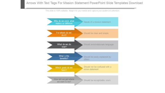 Arrows With Text Tags For Mission Statement Powerpoint Slide Templates Download