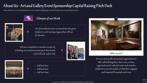 Art And Gallery Event Sponsorship Capital Raising Pitch Deck Ppt Template Ppt PowerPoint Presentation Complete Deck With Slides