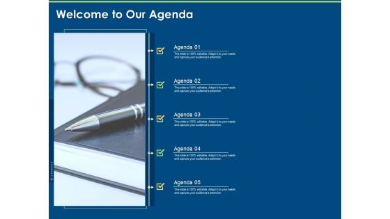 Artificial Intelligence Machine Learning Deep Learning Welcome To Our Agenda Ppt PowerPoint Presentation Gallery Outfit PDF