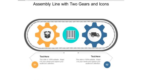 Assembly Line With Two Gears And Icons Ppt PowerPoint Presentation Show Themes