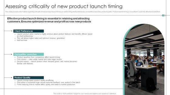 Assessing Criticality Of New Product Launch Timing Product Release Commencement Icons PDF