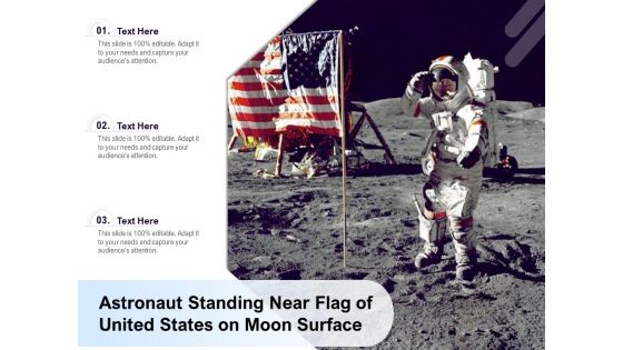Astronaut Standing Near Flag Of United States On Moon Surface Ppt PowerPoint Presentation Professional Graphics Template PDF