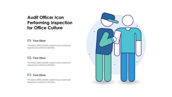 Audit Officer Icon Performing Inspection For Office Culture Ppt PowerPoint Presentation Icon Gallery PDF