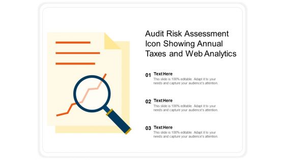 Audit Risk Assessment Icon Showing Annual Taxes And Web Analytics Ppt PowerPoint Presentation Slides Model PDF